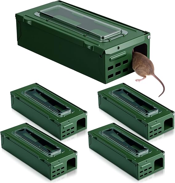 Qualirey 4 Pack Multi Catch Mice Trap Clear Top Humanized Mouse Trap Rodent for Indoor Outdoor Rat Control Pet and Security (4.5 Inch,Green)