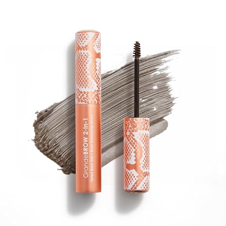 Grande Cosmetics GrandeBROW 2-in-1 Tinted Brow Gel + Brow Enhancing Serum for Thicker & Darker-Looking Eyebrows, Shape & Fill Brows, Long Wear, with Castor Oil & Mini Fibers