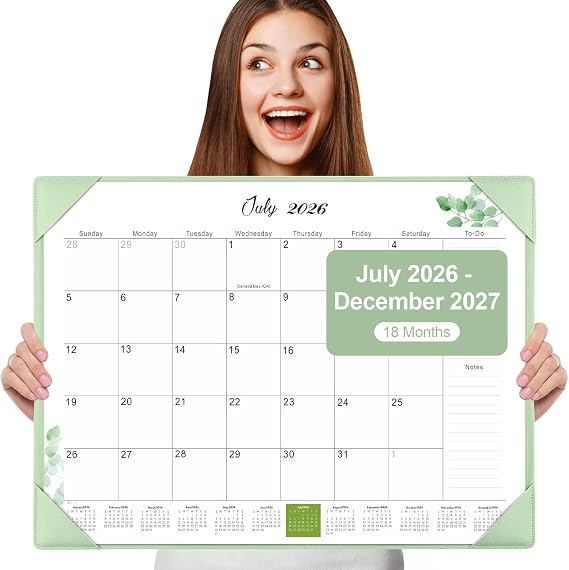 Desk Calendar 2026-2027 with Desktop Mat,22x17'' Large Desktop Pad Calendar