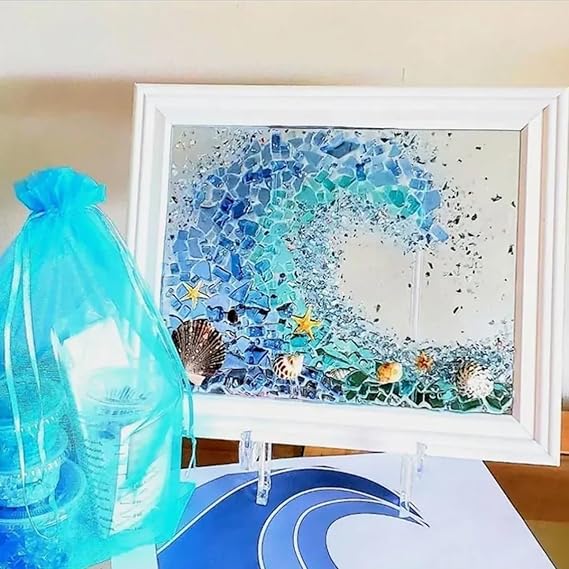 Seqgante Sea Glass Art Kit, DIY Resin Beach Art, Modern Ocean Themed Art Kit for Adults, 17cm x 17cm Frame, Non-Foldable