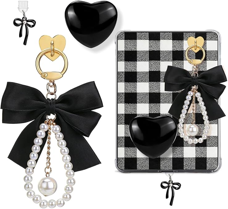 AIERSA Charms Accessories for Kindle Phone, Set Include Cute Heart Grip & Bow Chain, Dust Plug Charm Type C, Compatible with Kindle Paperwhite 11th/12th Gen