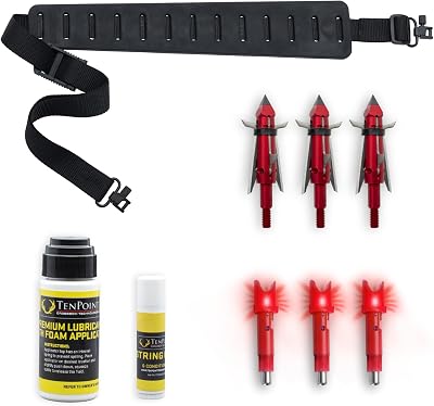 TenPoint Ready-to-Hunt Accessory Package - Includes Three Alpha-Blaze HPX Lighted Nocks, Three Nemesis Broadheads, Premium Grip Sling, String Wax & Conditioner  Premium Lubricant