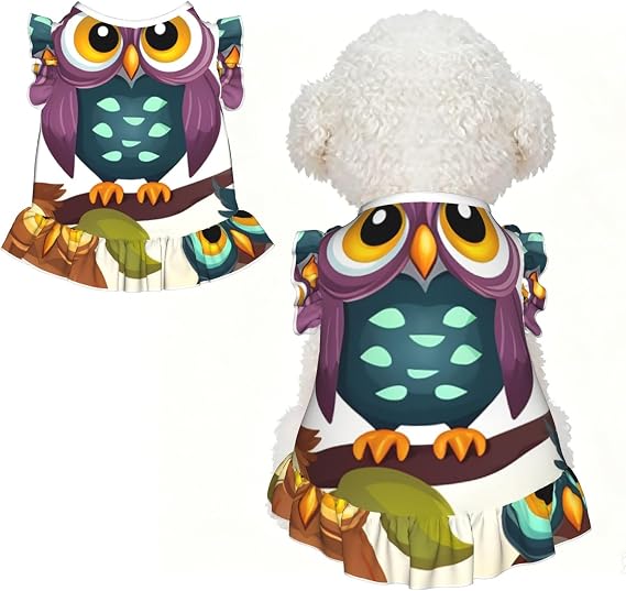 Cute Dog Dress for Small Dogs Girl,Sleeveless Cat Dresses Soft Breathable Dog Clothes Summer Puppy Dress Owls Birds Pet Skirt Dog Outfits Chihuahua Yorkies Dresses