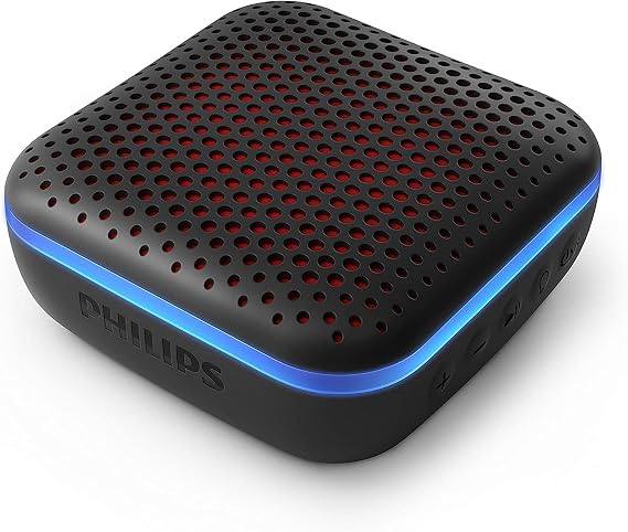 Philips Audio Bluetooth Speaker S2505B/00 with LED Lights (Built-In Microphone, Durable and IPX7 Waterproof, 10 Hours’ Playback Time, 20-m Range) Black
