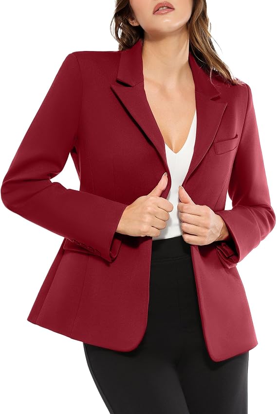 Popilush Blazers for Women Notched Lapel Long Sleeve Blazer with Shoulder Pads Slim Business Work Office Jacket & Back Vent