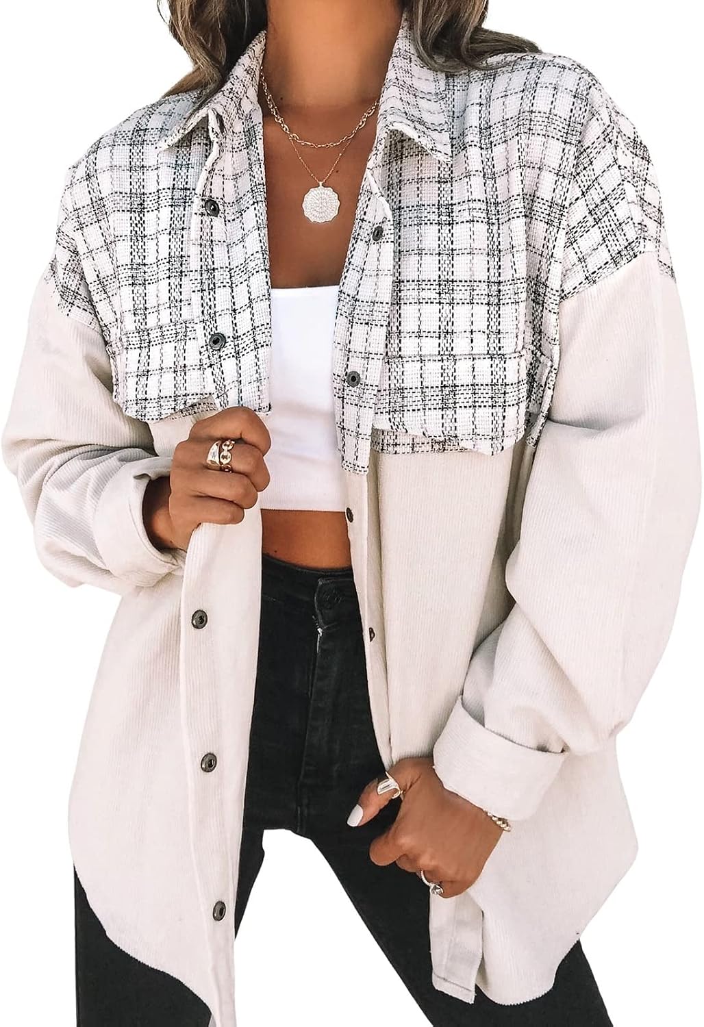 utcoco Womens Flannel Button Down Fleece Jacket Fall Fuzzy Plaid Blouse Jacket Winter Lightweight Coats