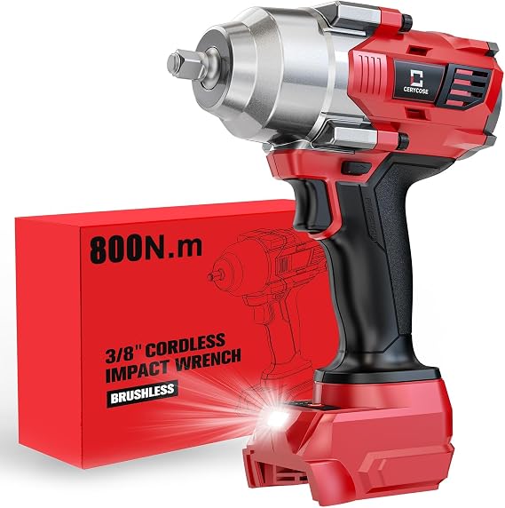 Cerycose Cordless Impact Wrench 3/8" Compatible with Milwaukee 18V Battery, 600Ft-lbs (800Nm), Brushless Electric Impact Driver, 2400 RPM, LED Light Compact, Light-Duty(No Battery)