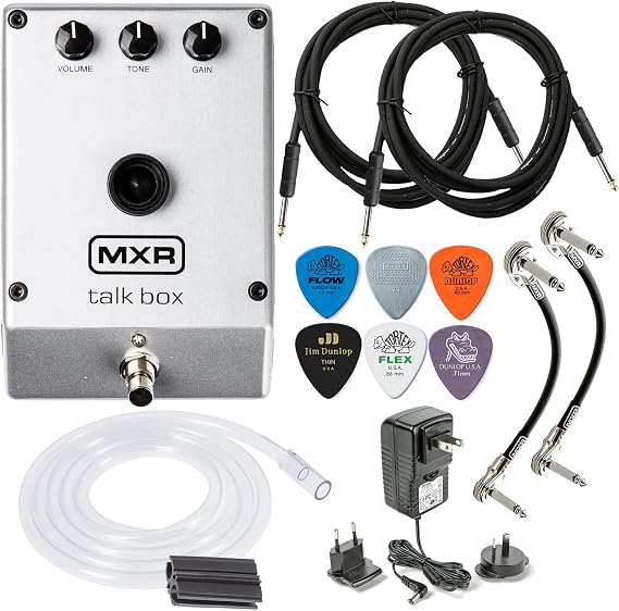 MXR M222 TALK BOX Effects Pedal Voicebox for Guitar, Keyboard and other instruments with Tonebird 2- Cable, Dunlop Picks, 2- MXR Patch Cable Bundle