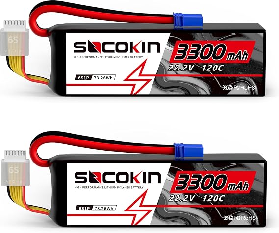 6S 3300mAh Lipo Battery 22.2V Lipo RC Battery with EC5 Plug Soft Case for RC Car Boat RC Racing Truck Helicopter Airplane 2 Pack