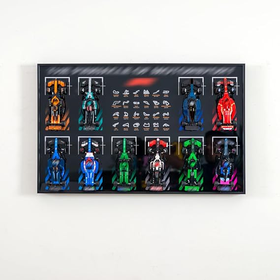 Display Wallboard Compatible with Lego F1 Speed Champions 10 Cars Wall Mount Display Frame(Sets 77242-77251), Space-Saving Mount for Home or Office (Models Not Included!)