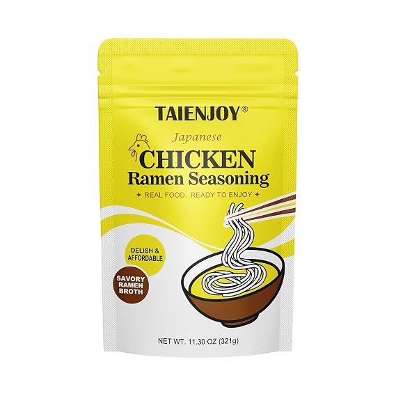 TAIENJOY Ramen Seasoning Powder 11.3 oz, Authentic Japanese Chicken Flavor, Vegan, No MSG, Low Sodium, Ideal for Instant Noodles, Ramen-Style Soups & Home-Cooked Bowls