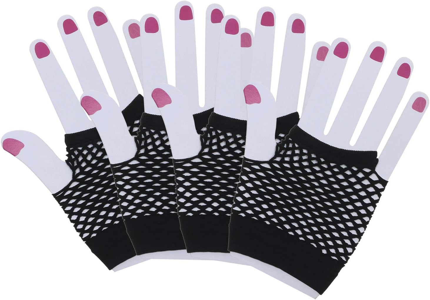 PENTA ANGEL 2 Pairs Black Nylon Fingerless Fishnet Gloves Wrist Stretch Mesh Gloves for 80s Theme Party Women Costume AccessoriesShort-Black