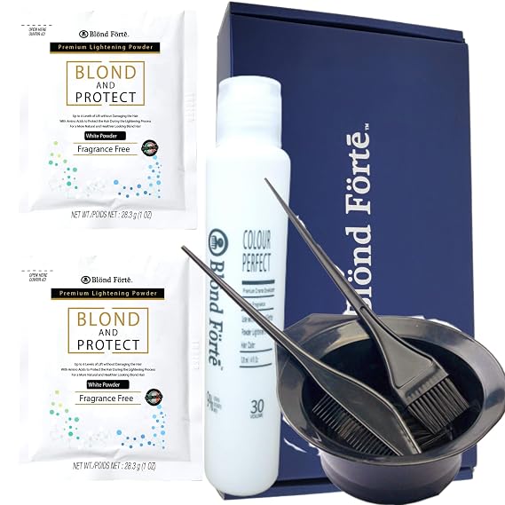 Blond And Protect DIY Hair Lightening Kit 8+ Level Hair Bleach Lightening Kit Combo - 20 Vol Developer & 3 PCS Set (White powder)