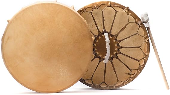 Shamans Market Native American Style Buffalo Hide Frame Hand Drum - 18 in - Handmade Maple Frame Shamanic Drum with Beater for Sound Healing, Meditation & Drum Circles