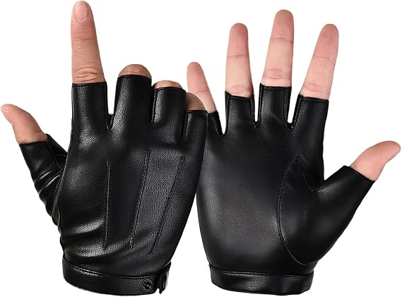 Black Fingerless Gloves, Driving Leather Fingerless Gloves Mens Women Pu Faux Leather Half Finger Glove 1 Pair For Home Gym Cycling Mountaineering Teens Outdoor Sport Mittens Cosplay
