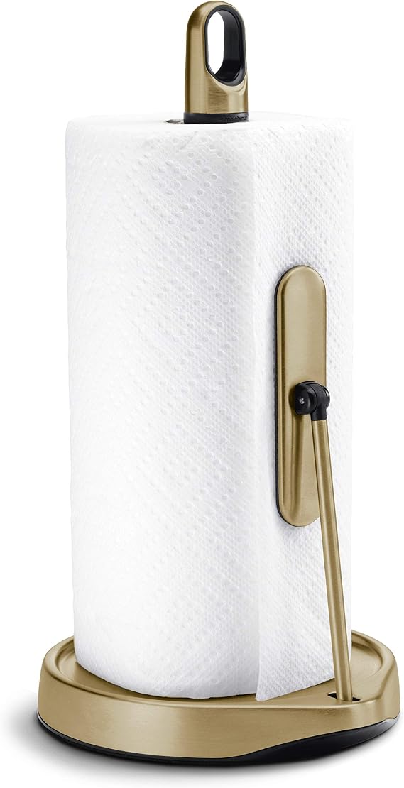 simplehuman Tension Arm Standing, Brass Stainless Steel Paper Towel Holder