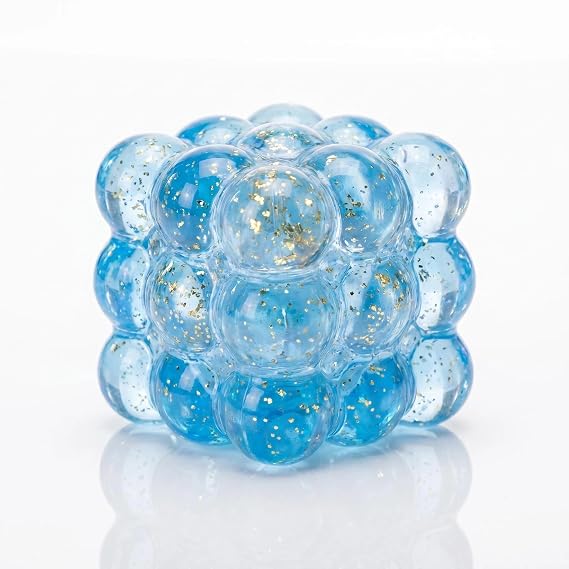 Soft TPR Squeeze Magic Cube with Glitter 5cm/2in Cube Stress Balls Squishy Fidget Toy for Stress Anxiety Relief Focus Sensory Toy for Adults Teen Autism ADHD Non-Toxic Calming Toy (Blue)