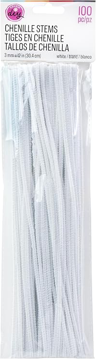 White Chenille Pipe Cleaners, 3mm x 12 inch, 100 Pack