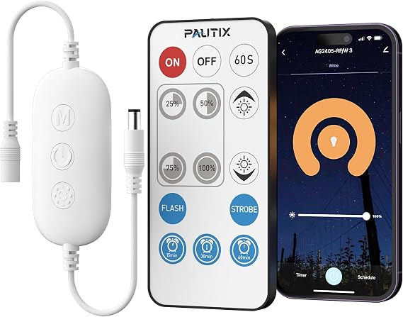 PAUTIX RF WiFi Smart Remote Dimmer for Single Color LED Strip Lights,Compatible with Alexa and Google,14-Key Wireless Remote,DC 12-24V Controller for 3528/2835/5050/COB LED Strip Light