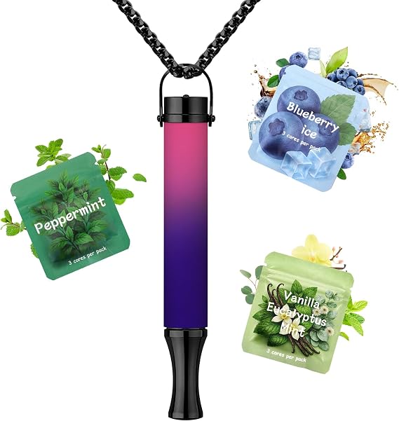 Breathing Necklace with Adjustable Resistance Mindful, Flavoured Filters Breathing Necklace Anxiety Relief for Adults, Easy Carry Yoga Exercise Meditation with Replacement Refills-Purple