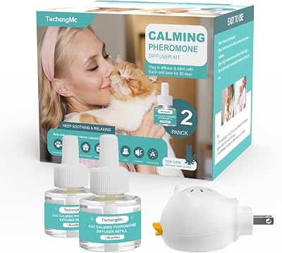 Cat Calming Diffuser, Cat Pheromones Calming Diffuser with 1 Diffuser  2 Refills 48ml, Cat Anxiety Relief Cat Pheromone Diffuser Kit 60 Days, Pheromone Diffuser to Calm Cats