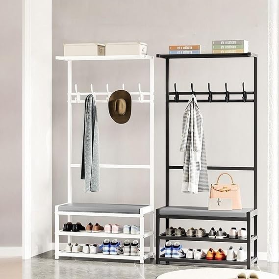 Coat Rack Shoe Bench Simple and Narrow Coat Racks 4-in-1 Coat Rack Stylish Entryway Organizer with Bench and Shoe Storage, for Clothes Shoe Hat Bag Umbrella