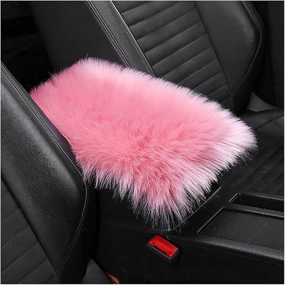 8sanlione Sheepskin Wool Center Console Armrest Cushion, Deep Pink
