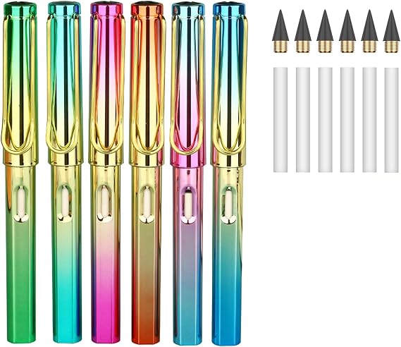 6pcs Infinity Pencils Durable Writing Everlasting Pencil Forever Inkless Pencil with Eraser for Writing Drawing School Office Home