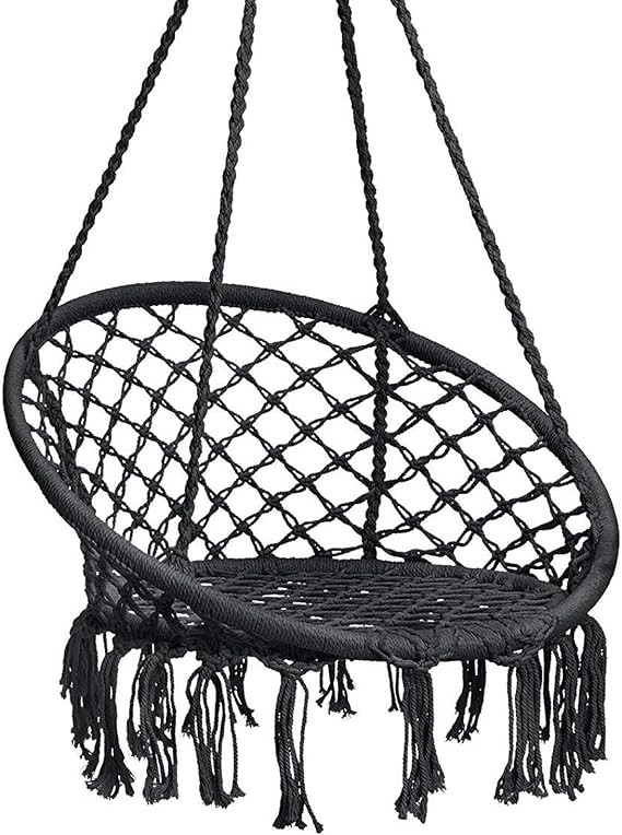 Hanging Rope Hammock Lounger Chair Macrame Porch Swing for Indoor Outdoor Home Bedroom Patio Deck Yard Garden,Include Hooks No Ceiling Mount Set