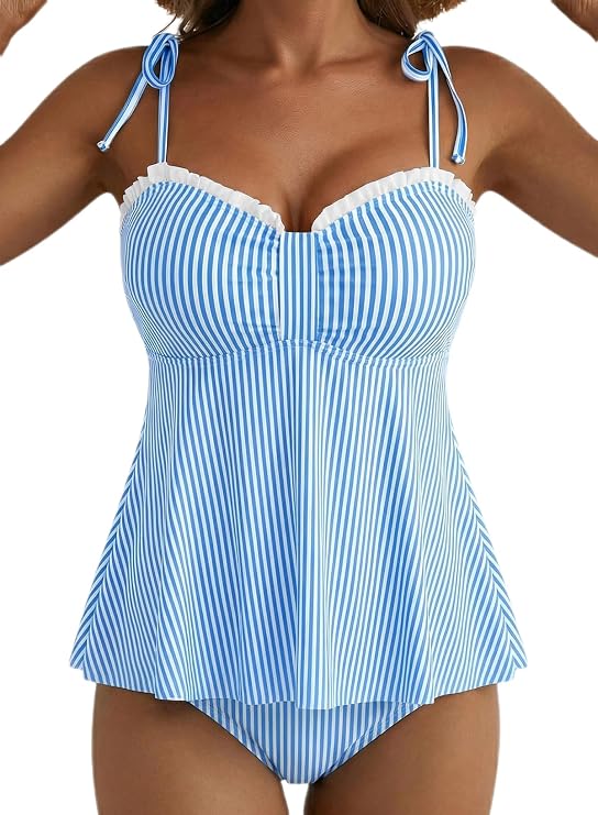 Aleumdr Women's Two Piece Tankini Set Ruffle Tie Knot 2026 Summer Swimwear