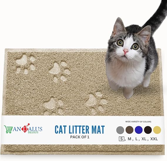 Andalus Small Cat Litter Mat, Pack of 1 - Waterproof, Non-Slip & Easy to Clean Cat Litter Box Mat for Extra Efficient Pet Litter-Trapping, Beige (15.75 X 11.75)