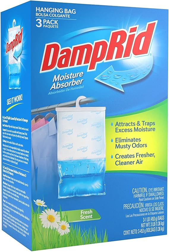 DampRid Lavender Vanilla Hanging Bag Moisture Absorber for Closets - Odor Eliminator - 3 pack (16oz. ea.); Traps Excess Moisture for Fresher, Cleaner Air