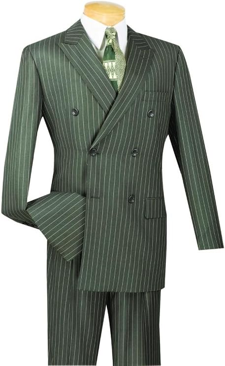VINCI 6 Button Double Breasted Gangster Stripe Suit DSS-4-Charcoal-40R