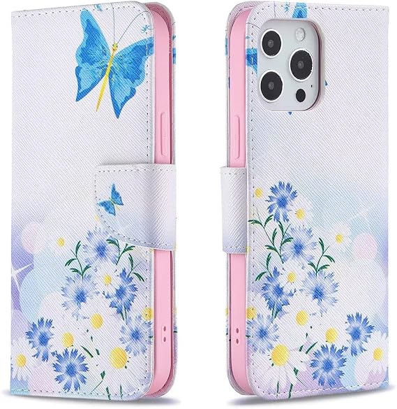 For iPhone 15 Plus Case Leather Wallet Flip Folio Stand View Bookstyle Case with Card Holder Stand Silicone Bumper Shockproof Slim PU Phone Cover for iPhone 15 Plus Butterfly