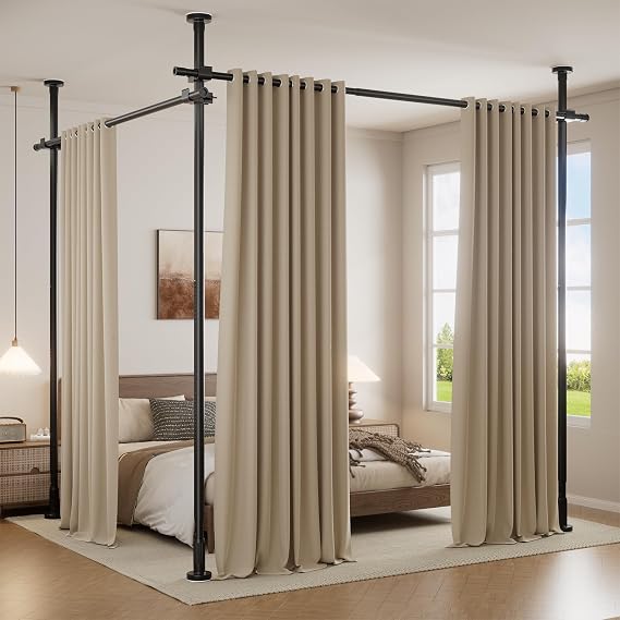 Room Divider for Room Separation No Drilling, Adjustable Floor to Ceiling Tension Curtain Rod 3.3-10ft(H) 39-71inch(W), Heavy Duty Freestanding Partition Privacy Wall Divider Space Separator, Black