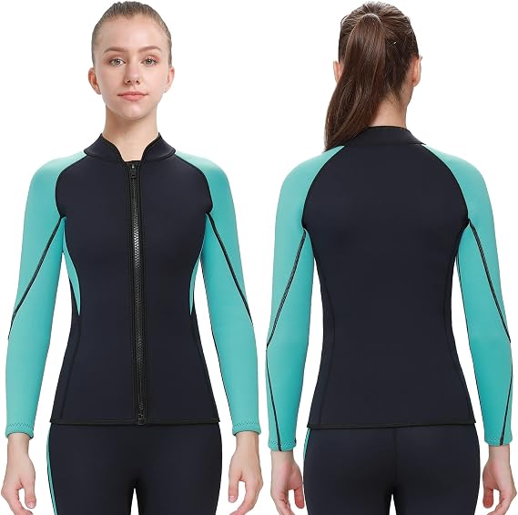 Top Wetsuit Jacket for Men Women Youth Front Zip Thermal Swim Wet Suit 2mm 3mm Neoprene Long Sleeves Shirts for Surfing Diving Kayaking