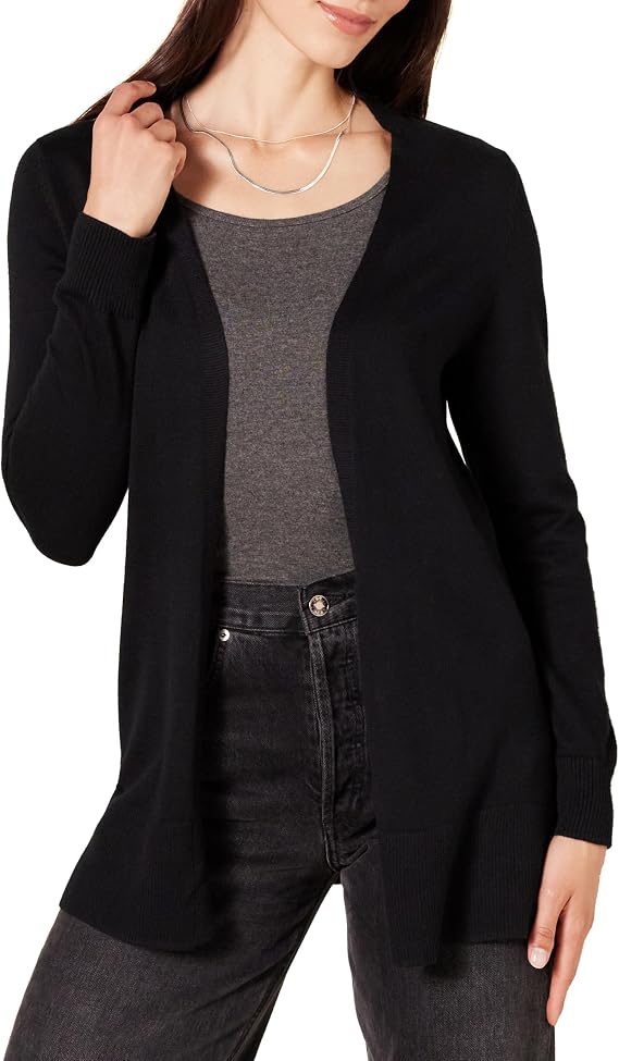 Amazon Essentials Women's Lightweight Long-Sleeve Open-Front Long Cardigan Sweater, Regular Fit