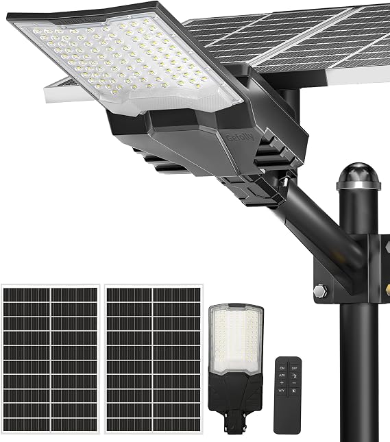 Gefolly SL-9000W Solar Street Lights Outdoor, Commercial Parking Lot Light | Dusk to Dawn IP67 Waterproof 6500K Security Flood Lights Lamp for Yard, Road, Basketball Courts