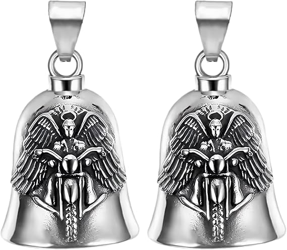 2 Pcs Guardian Bell for Motorcycles, Angel Gremlin Bell with Keychain,Luck Charm for Father's Day Christmas Anniversary Valentine's Day Gift to Motorbikes Bikeriders Husband (Silver)
