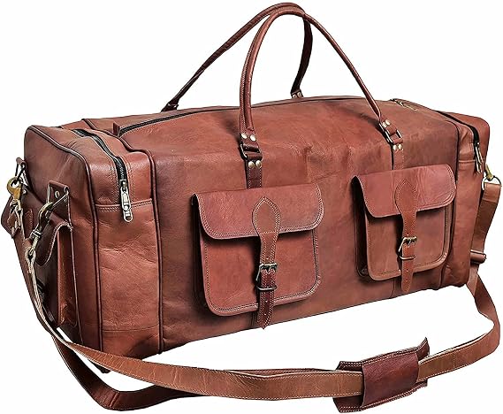 Real Goat Vintage Leather Large Travel Duffel Luggage Handmade, Gym, Hiking vintage brown Carry All Genuine Holdall Duffel Bag