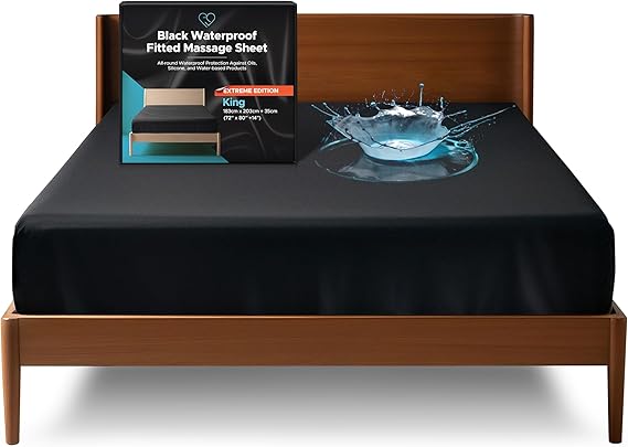 Extreme Waterproof Mattress Protector King Fitted Sheet, 14in Deep Pocket | Full-coverage sides. Protection from massage oil, water & silicone. Stain-proof, noiseless, hypoallergenic. Nuru bed sheet