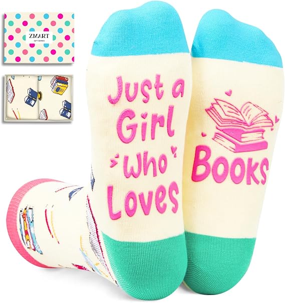 Zmart Book Lovers Gifts for Women - Reading Socks for Adults, Book Reader Gift for Bookworms