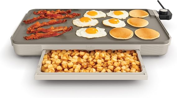 bella 12 x 22 Electric Griddle with Warming Tray, Ceramic Nontoxic, Oatmilk