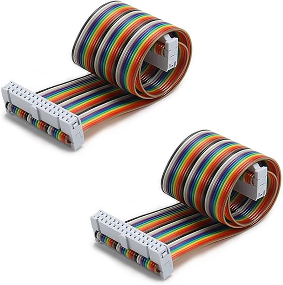Fielect 2pcs IDC Rainbow Wire Flat Ribbon Cable 30 Pin 30cm Length 2.54mm Pitch