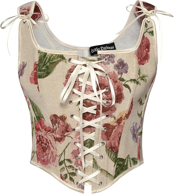 Scarlet Darkness Corset Tops for Women Renaissance Lace Up Floral Bustier