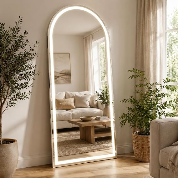 LED Arched Full Length Mirror with Lights 65" x26 Aluminum Frame