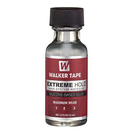 Walker Tape Extreme Hold Brush-On Adhesive 1/2 fl oz, Maximum Wear Waterproof Lace Wig Glue for Lace Front Wigs Human Hair, Strong Silicone Wig Adhesive for Toupee Systems and Hairpiece Adhesives