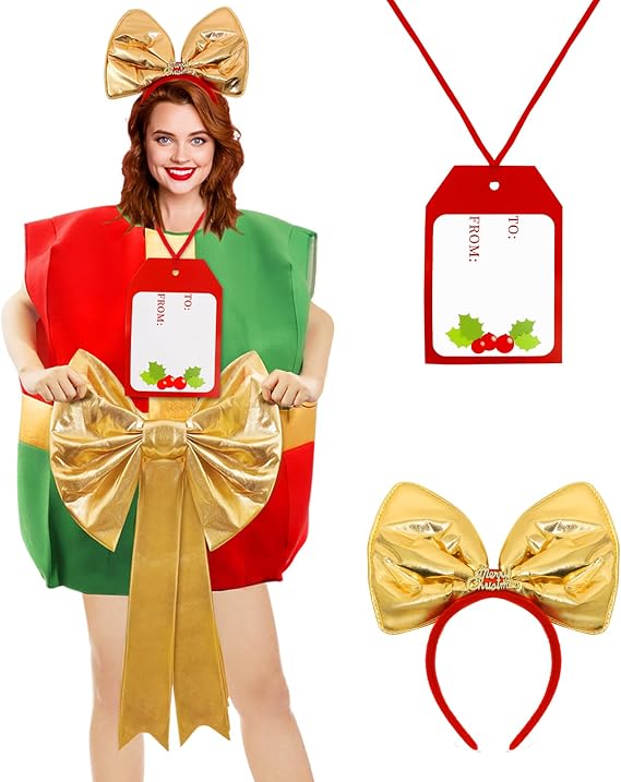 Mprocen Christmas Gift Costume for Women Adult Santa Claus Outfit Funny Cosplay Dress Card Accessories for Holiday Party Xmas