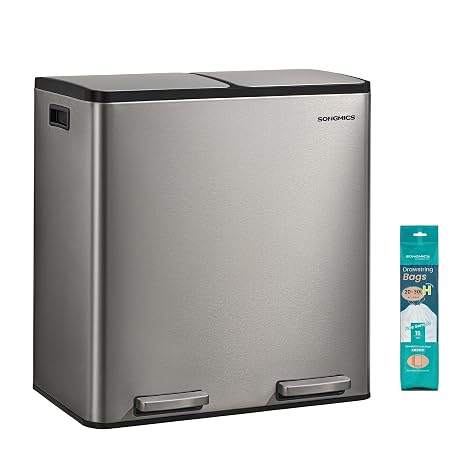 SONGMICS Trash Can, 2 x 8 Gallon (2 x 30 L) Double Compartment