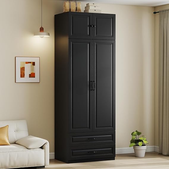 Black Armoire Wardrobe Closet with 2 Drawers: 89" H x 31.5" W